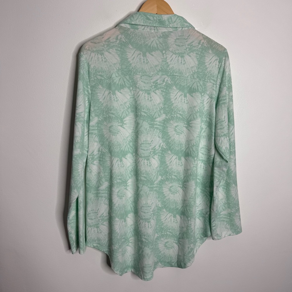 NWOT LuLaRoe Valentina Button‎ Front Tunic Top Shirt Large Green/White Casual - Picture 7 of 9